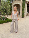 Kristiana bukser med striber - Beige/off white