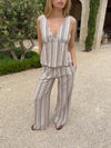 Kristiana bukser med striber - Beige/off white