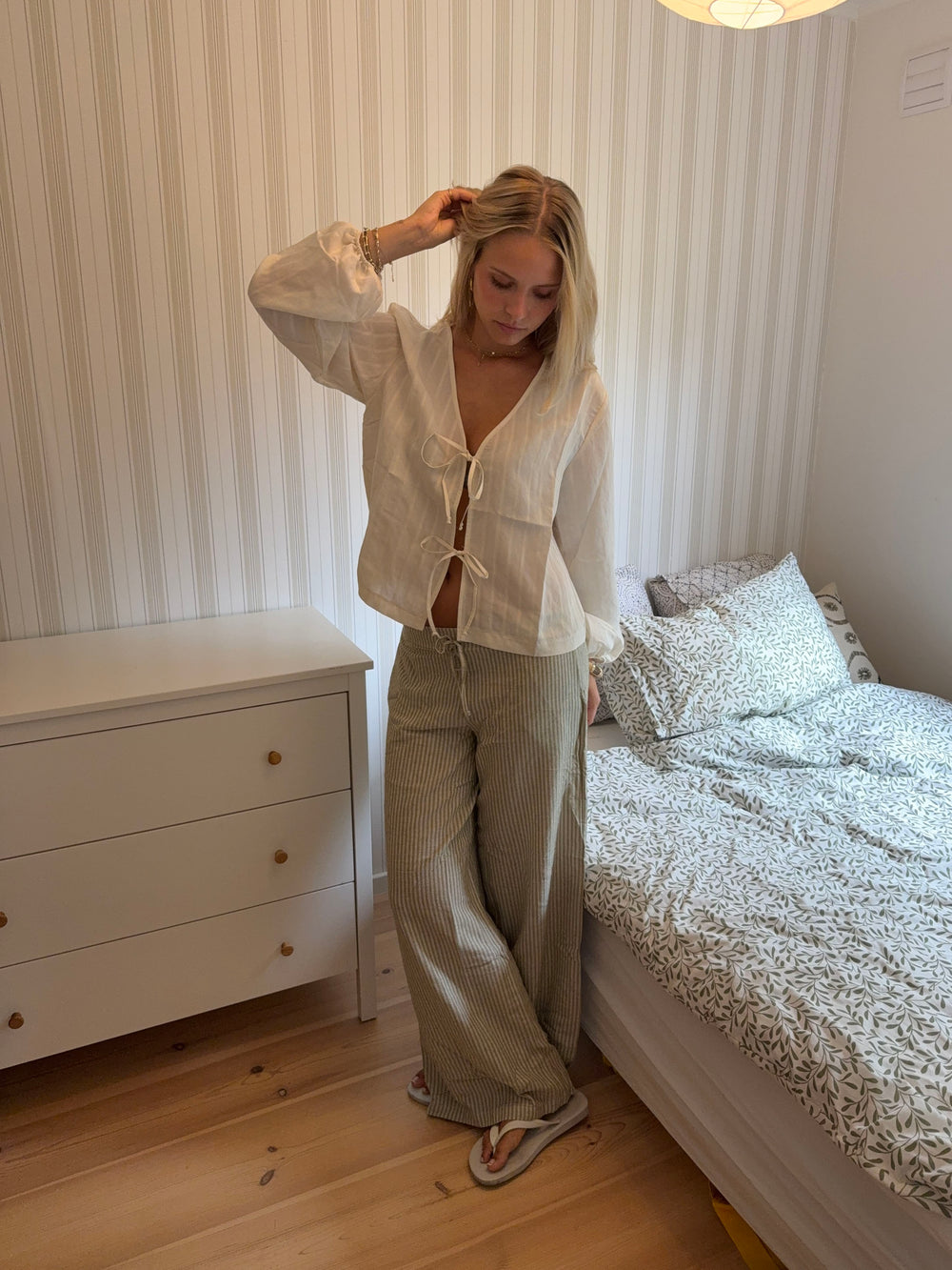 Jasmin bukser med striber - Grøn/hvid