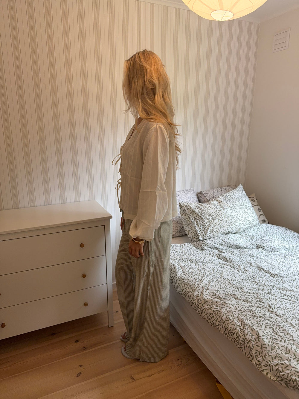 Jasmin bukser med striber - Grøn/hvid