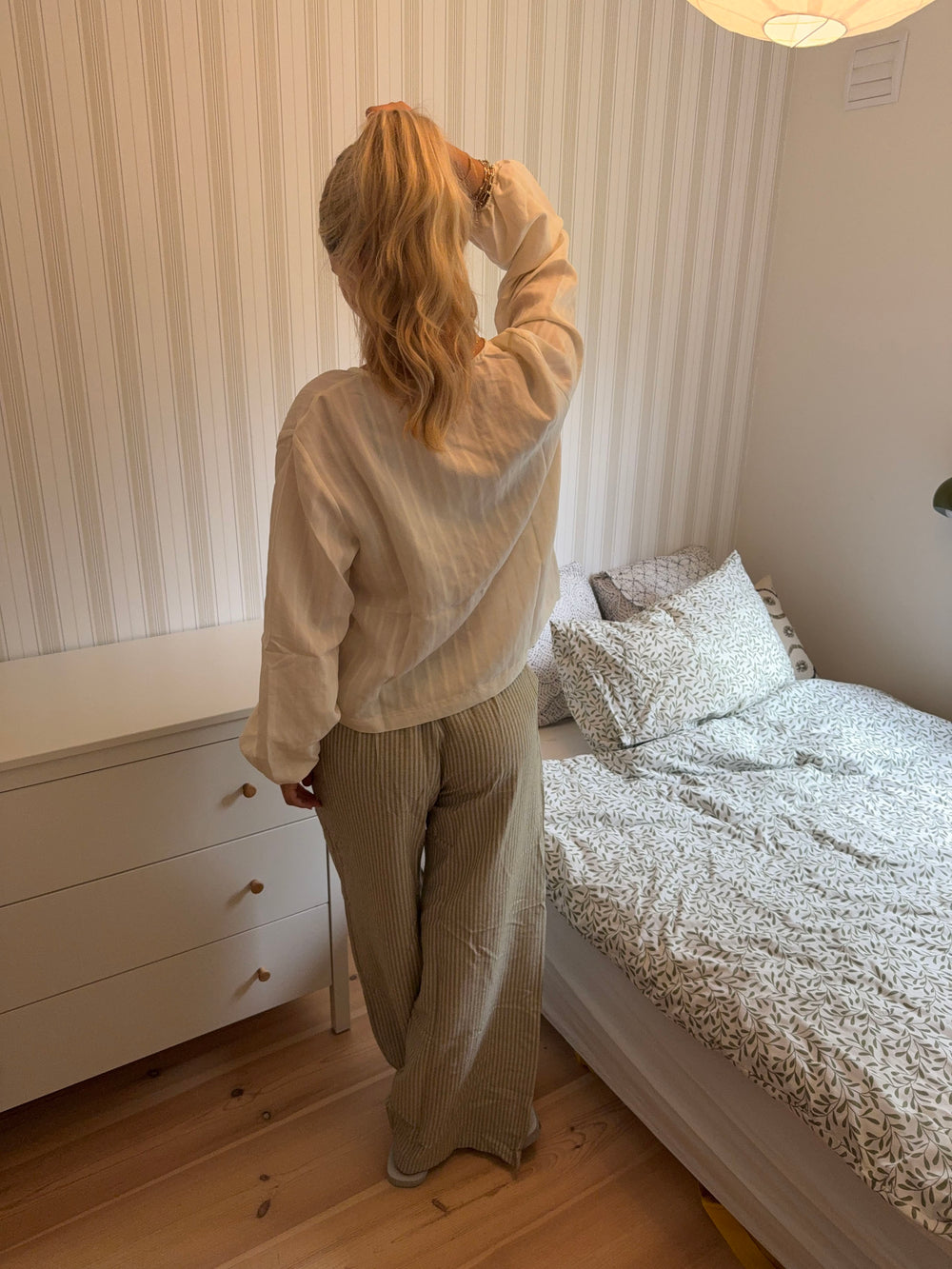 Jasmin bukser med striber - Grøn/hvid