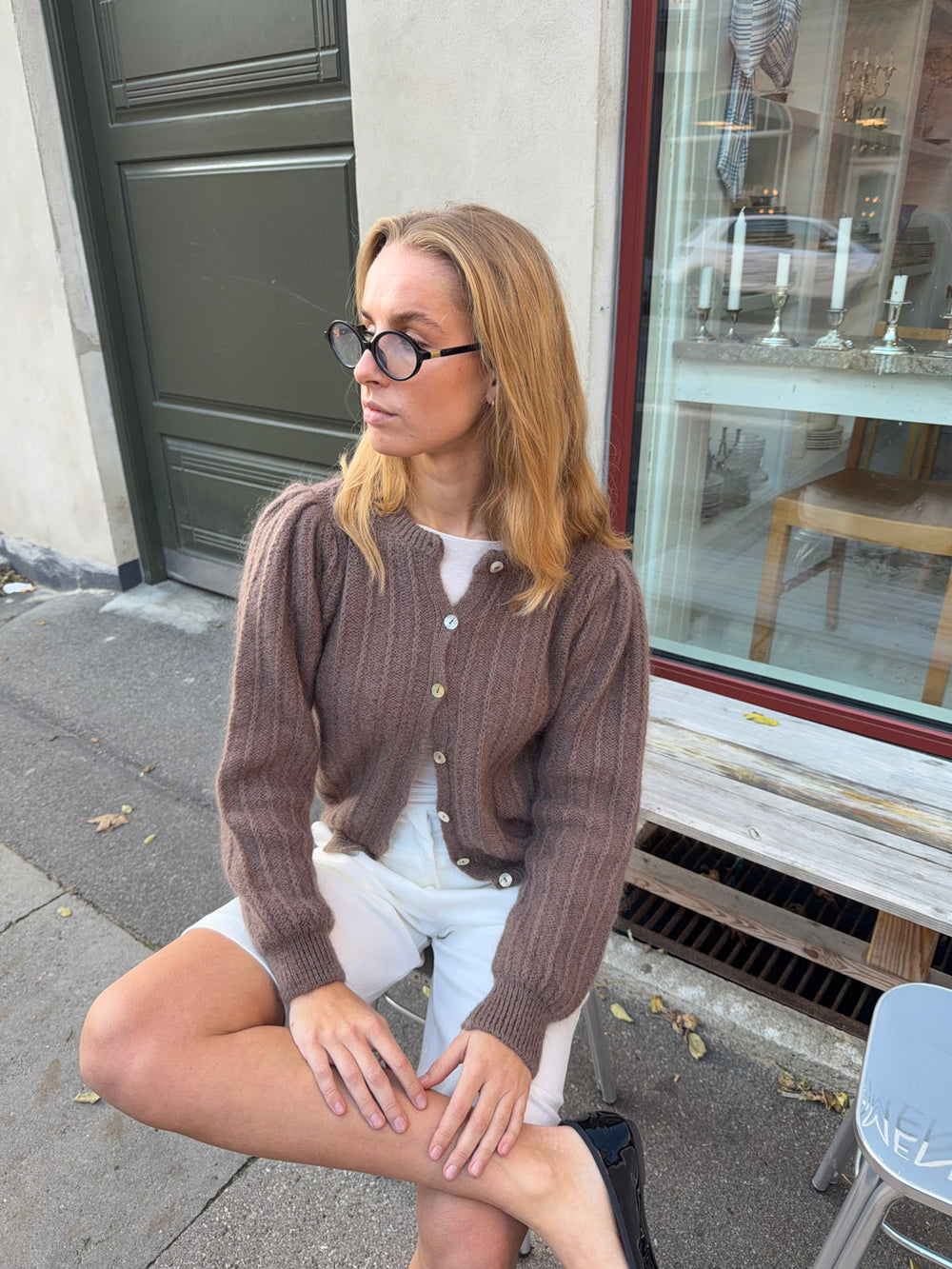 Grace cardigan i strik - Brun