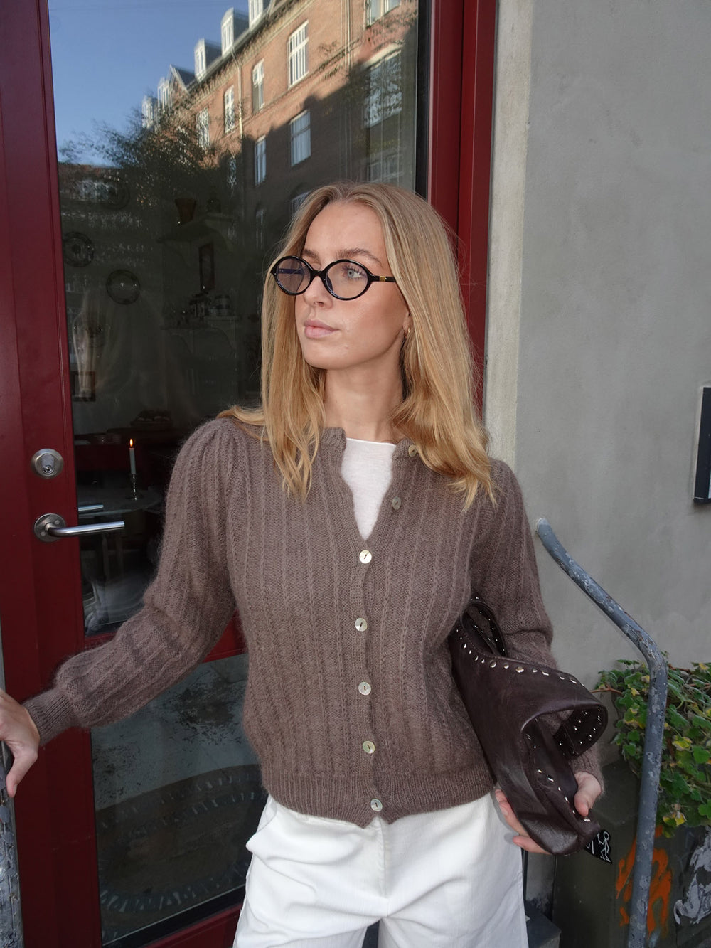 Grace cardigan i strik - Brun