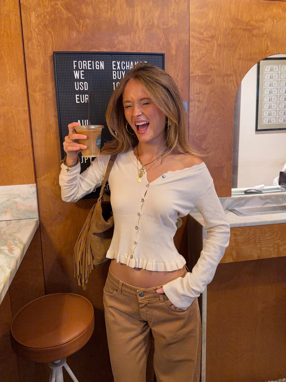 Malin Tomkins cardigan med flæser - Creme
