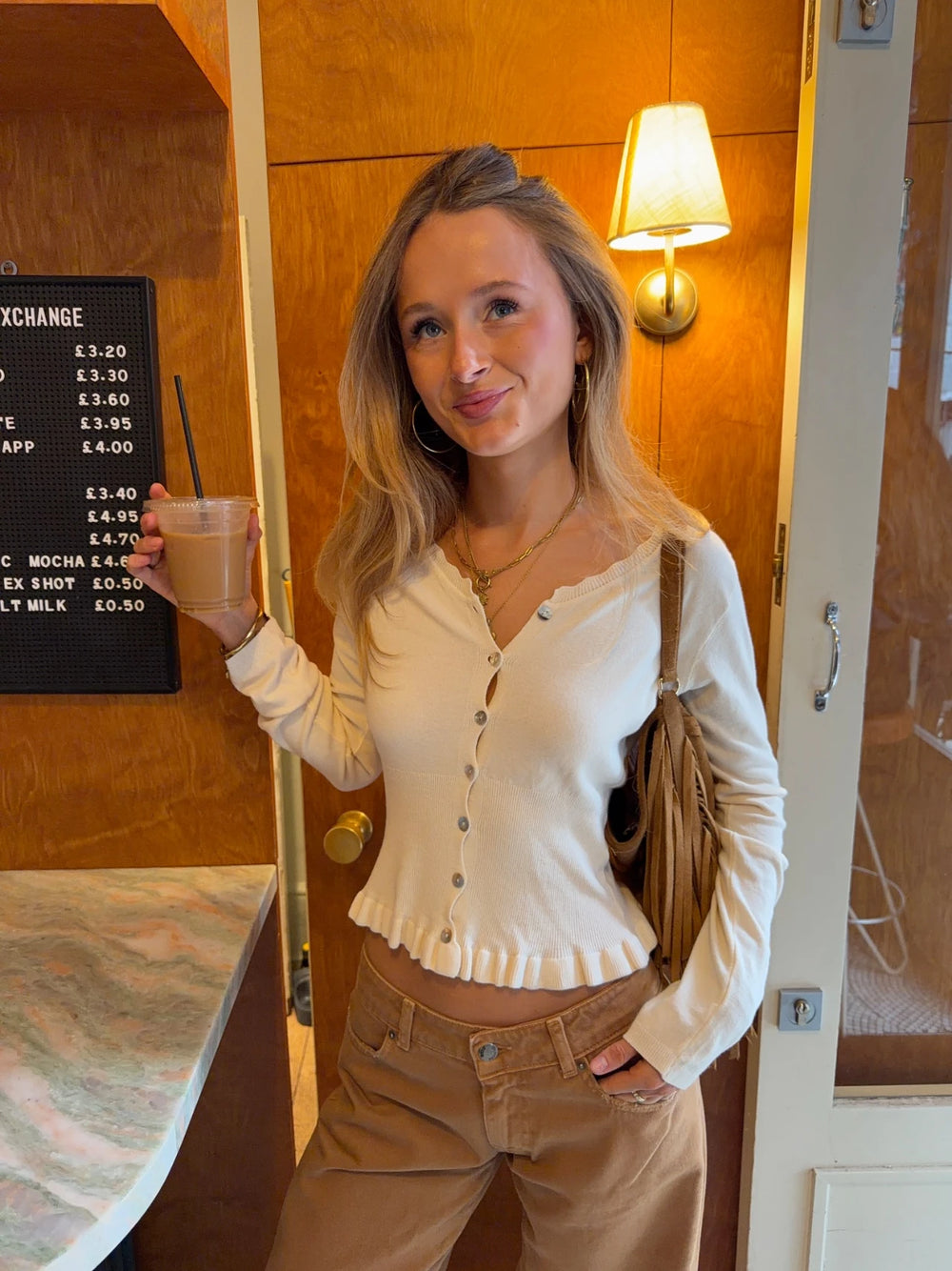 Malin Tomkins cardigan med flæser - Creme