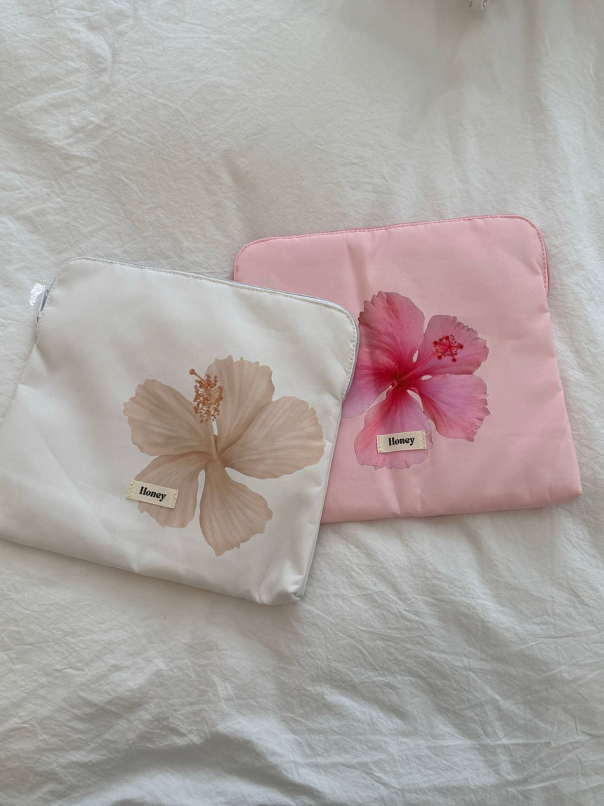 Honey computer sleeve - Lyserød med pink blomst