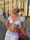 Eira crop top med blonder - Hvid
