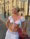Eira crop top med blonder - Hvid