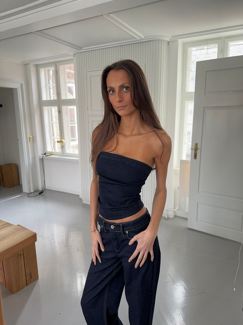 Viki denimtop - Mørk denim