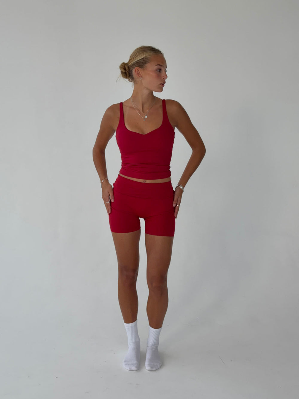 Folded essential shorts - Cherry