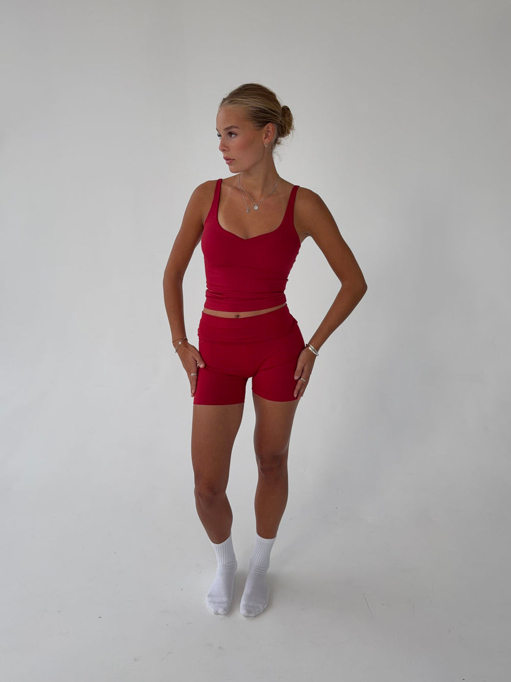 Folded essential shorts - Cherry