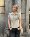 Josephine figursyet skjorte med korte ærmer - Grøn/hvid