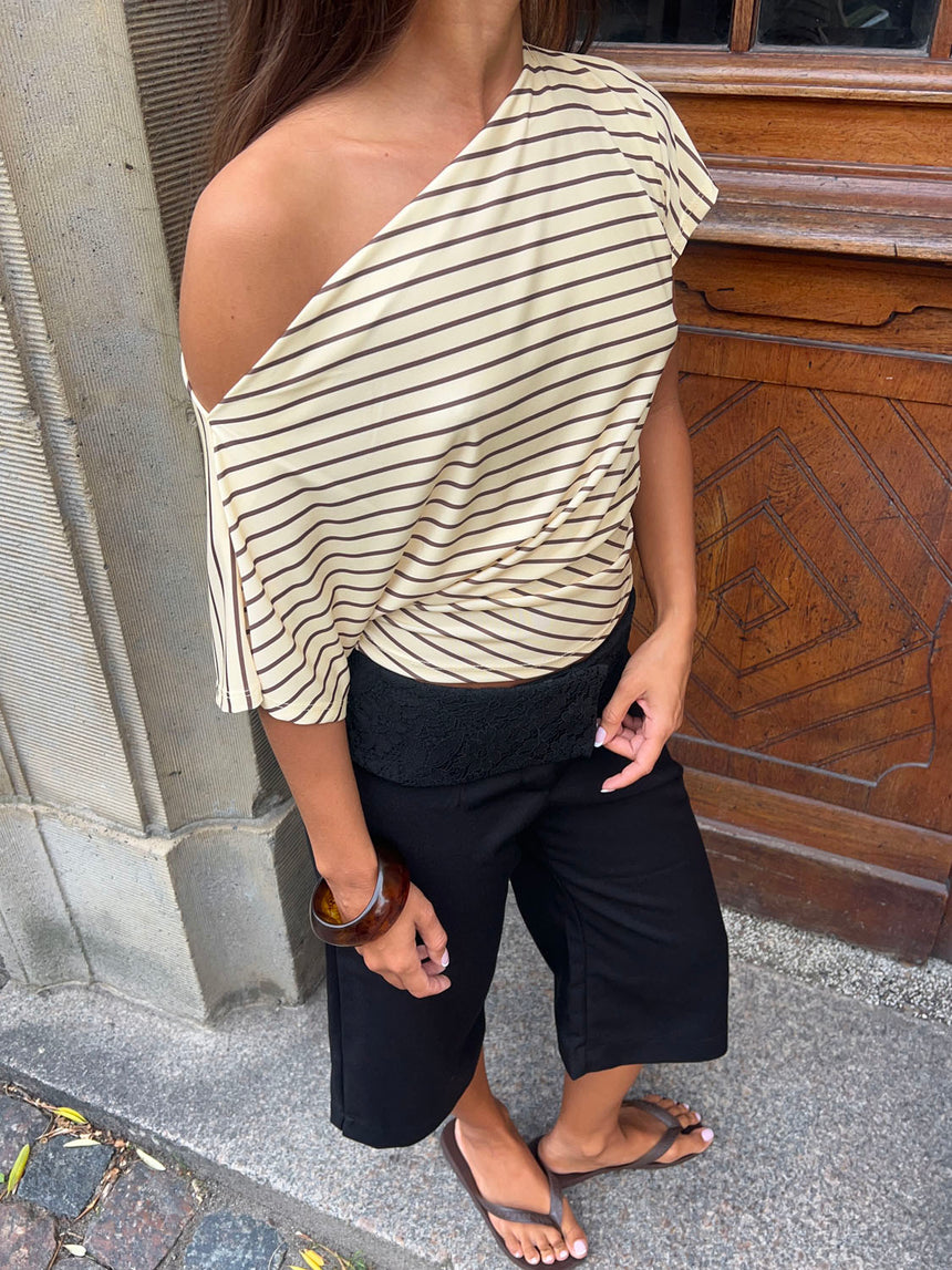 Florine figursyet t-shirt med striber - Gul/brun