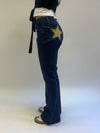 Flared star jeans med guld stjerne - Mørk denim