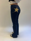 Flared star jeans med guld stjerne - Mørk denim