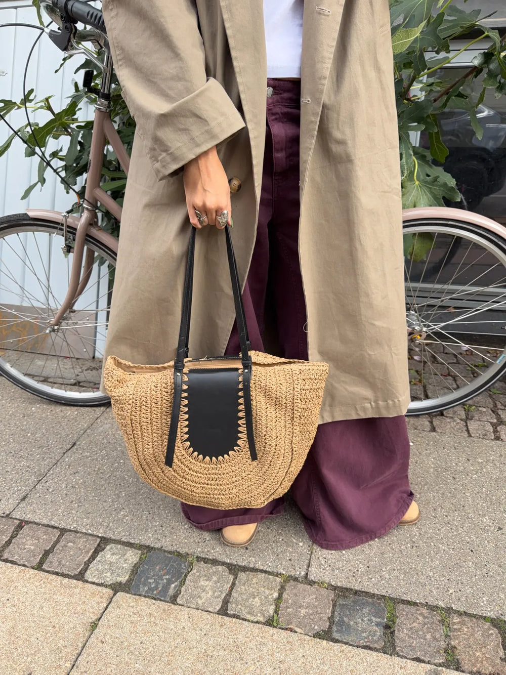 Wovana flettaske - Beige/Sort