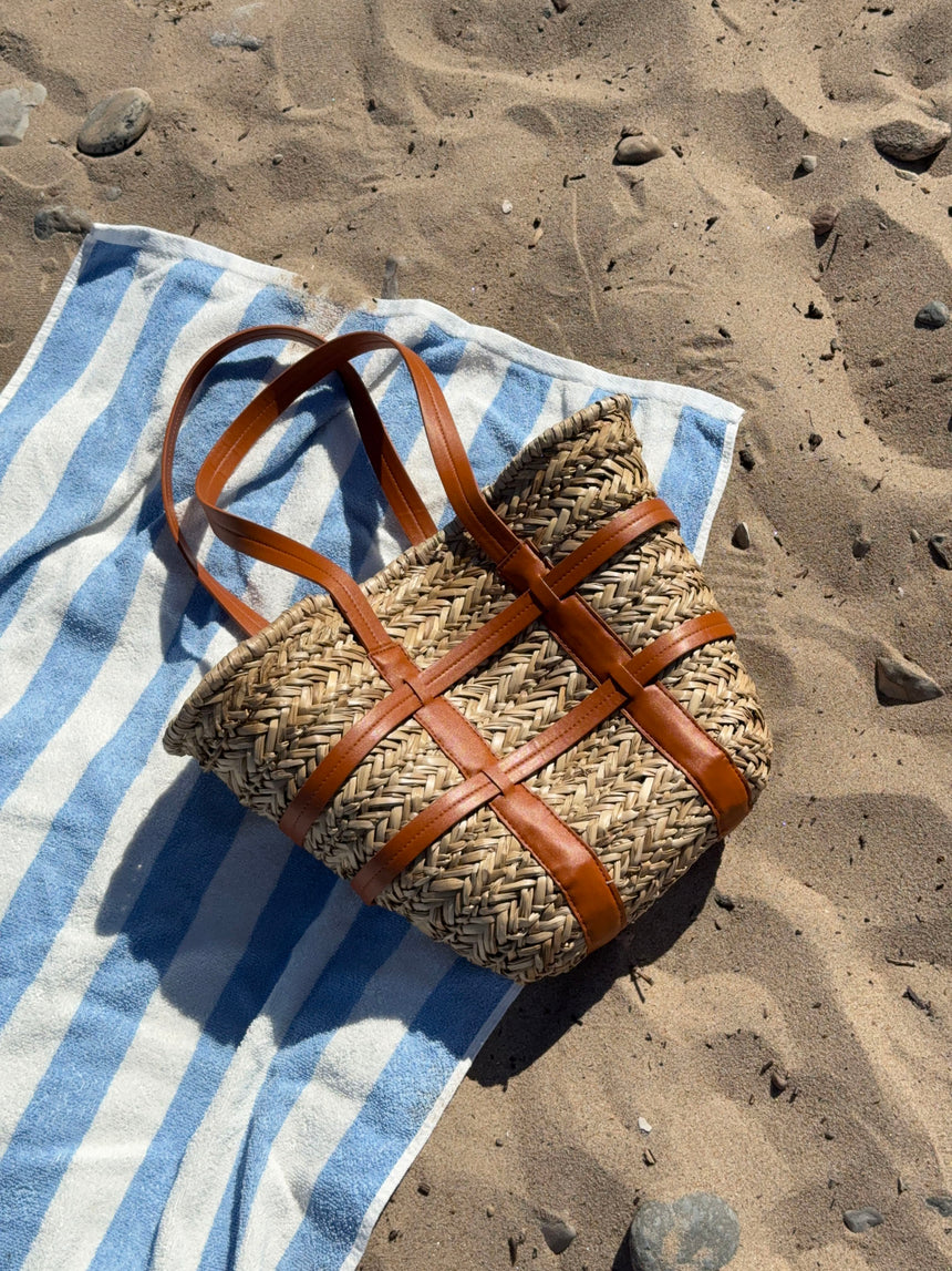 Puglia flettet taske med læder detaljer - Beige/brun