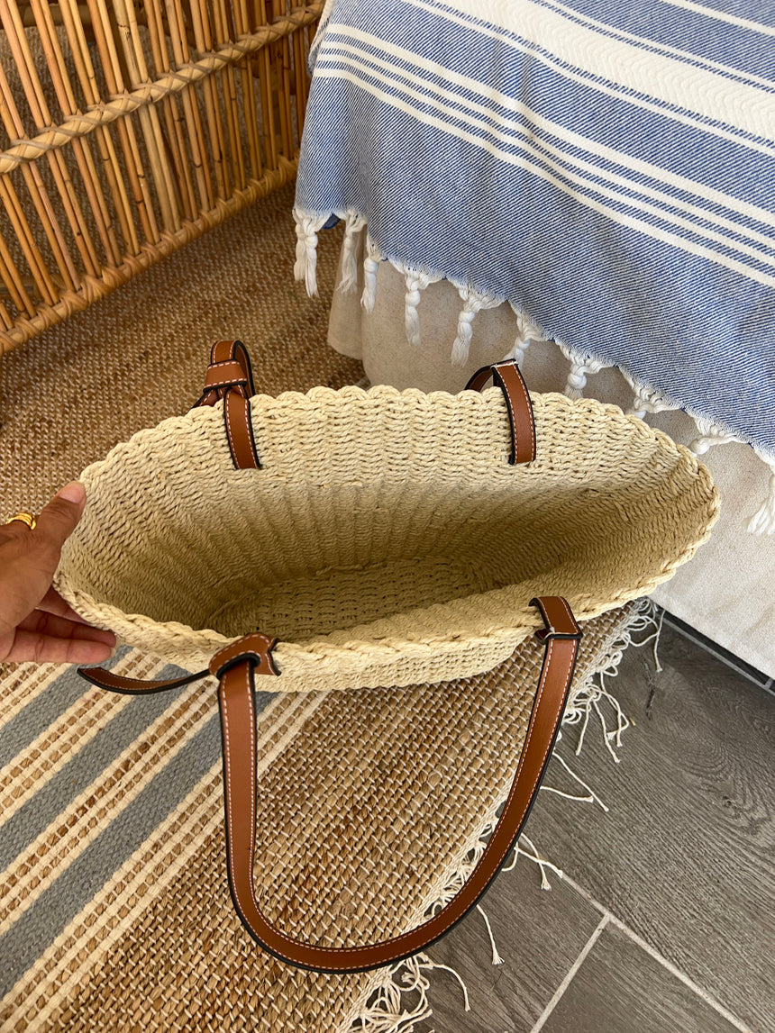 Valenza flettet taske med læderstropper - Beige/brun