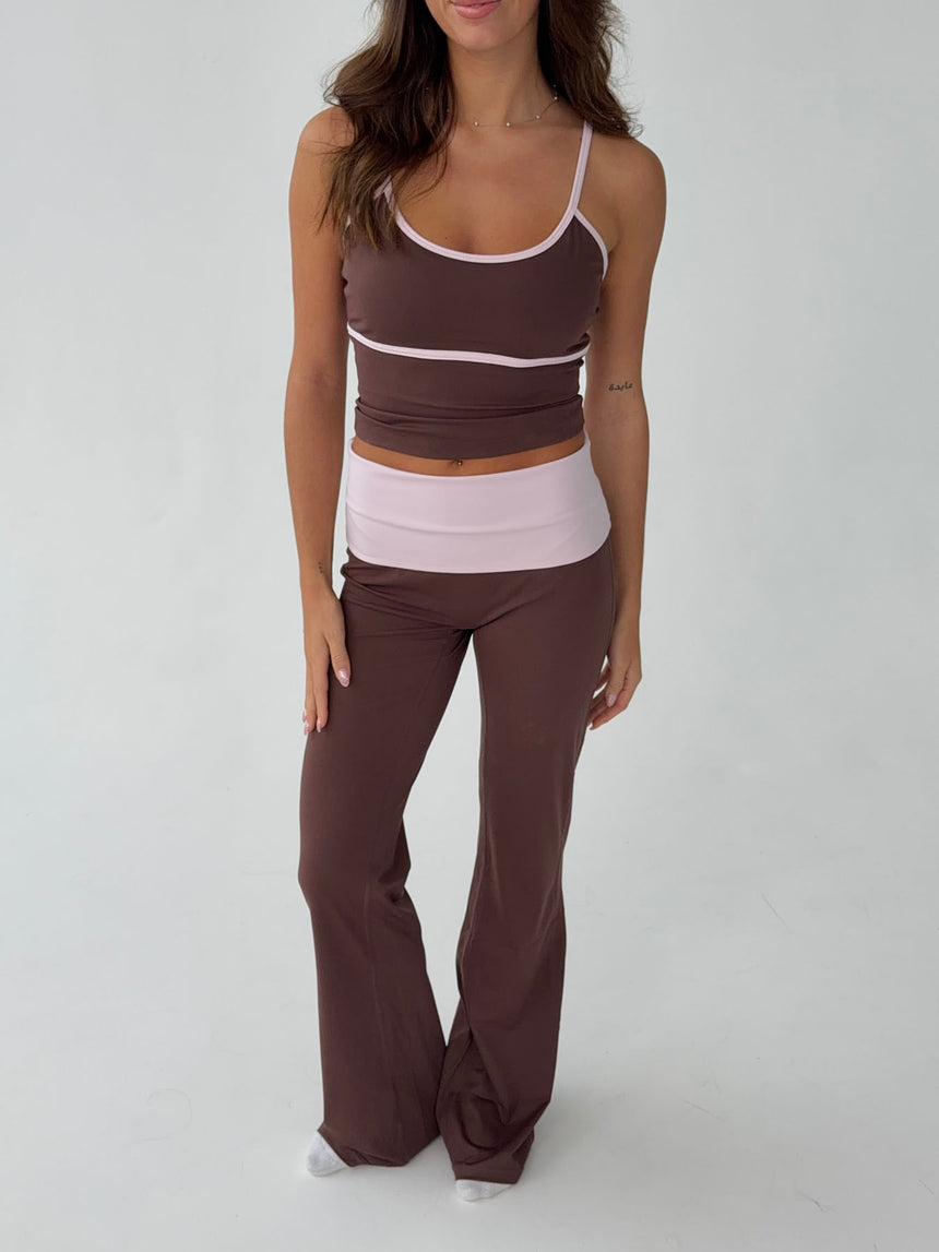 Essential folded yoga pants - Espresso/candyfloss