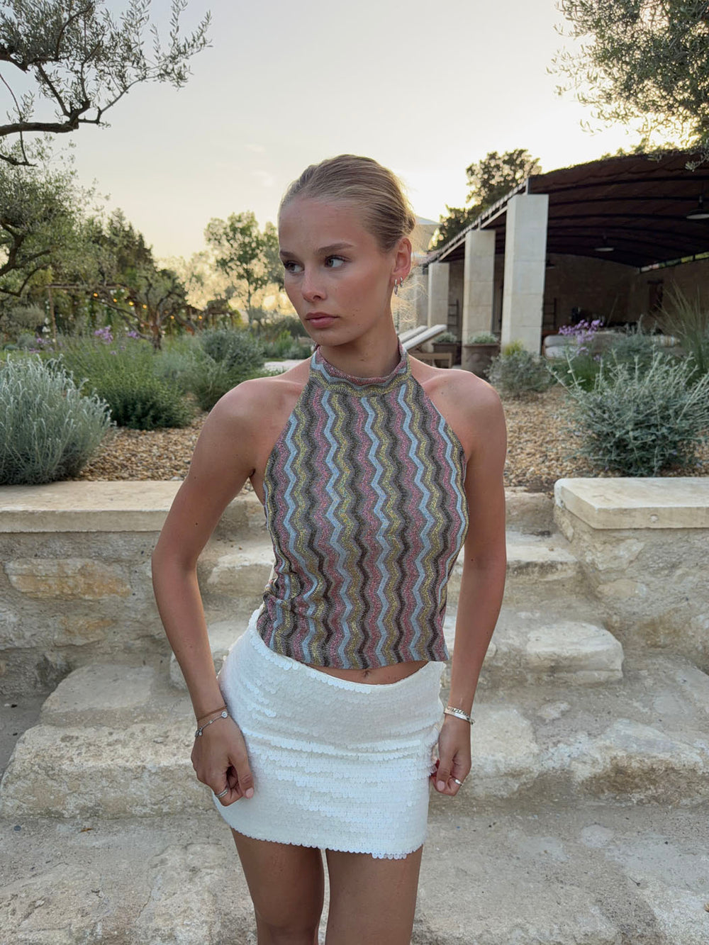 Liah halterneck top med glitter - Multifarvet