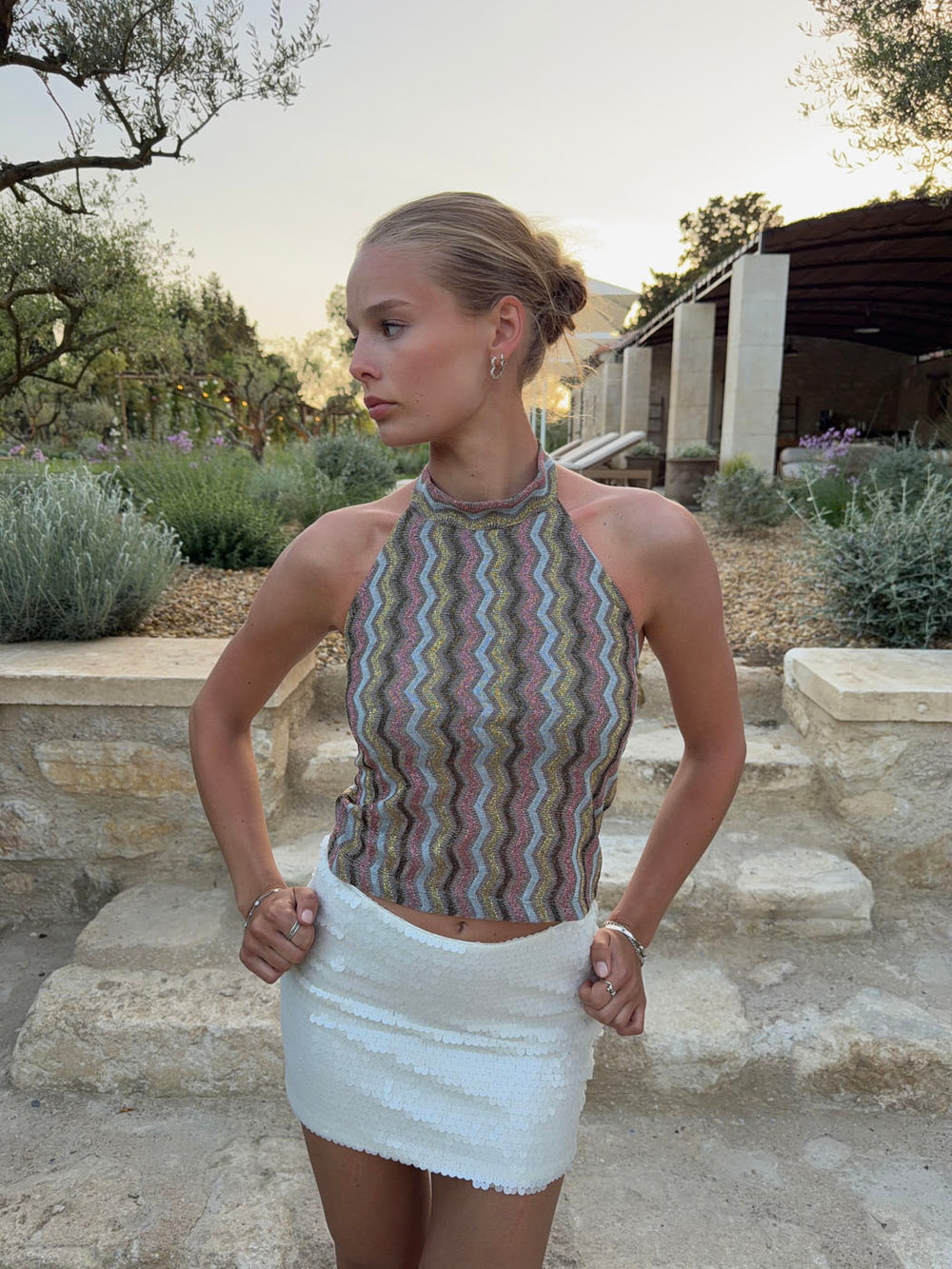 Liah halterneck top med glitter - Multifarvet