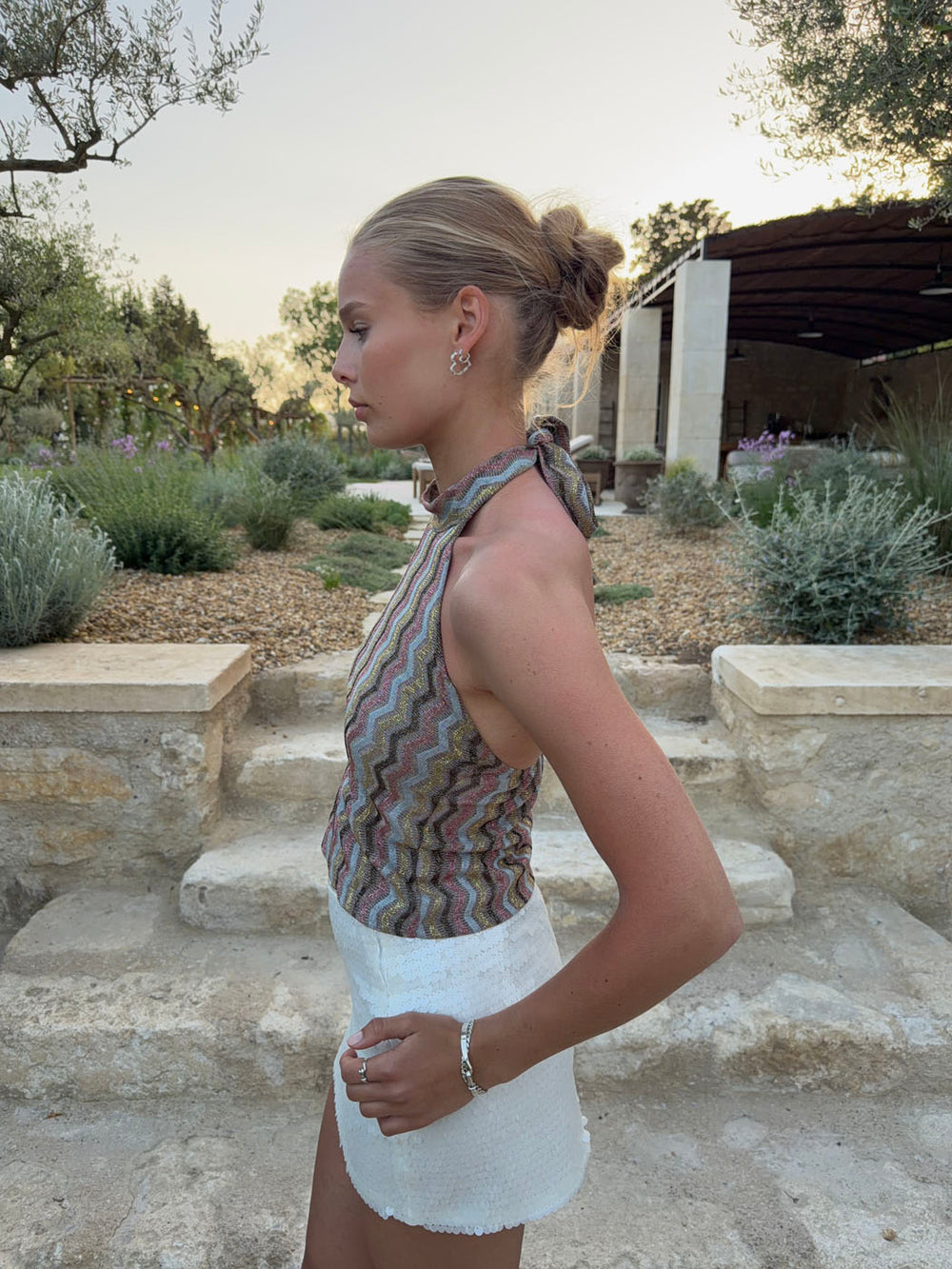 Liah halterneck top med glitter - Multifarvet