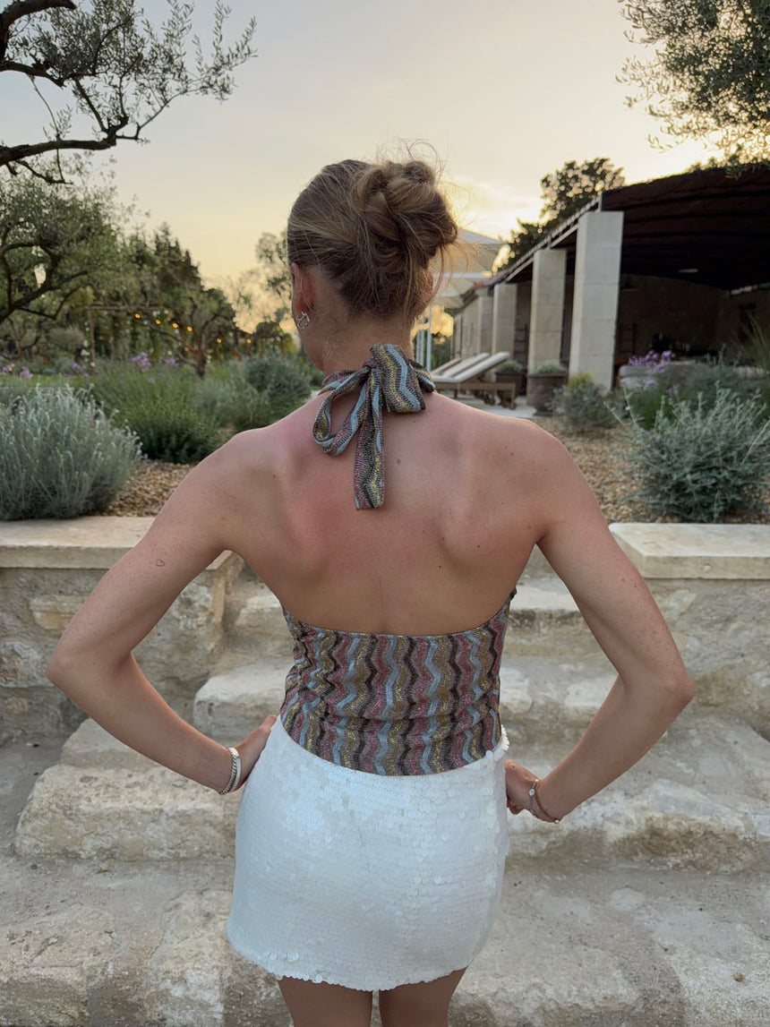 Liah halterneck top med glitter - Multifarvet