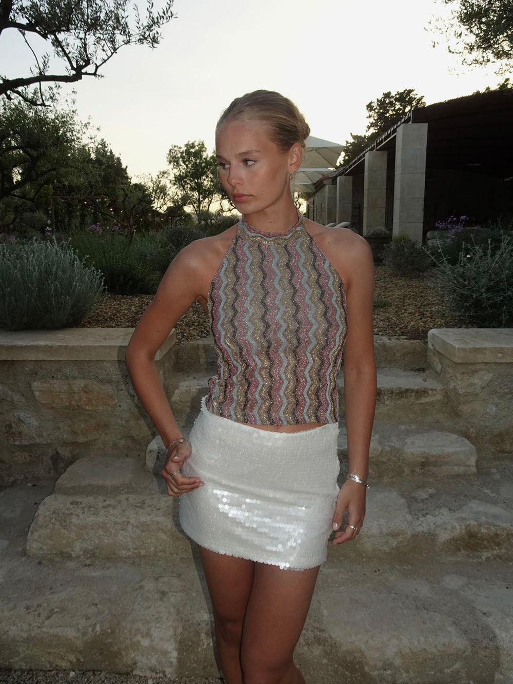 Liah halterneck top med glitter - Multifarvet