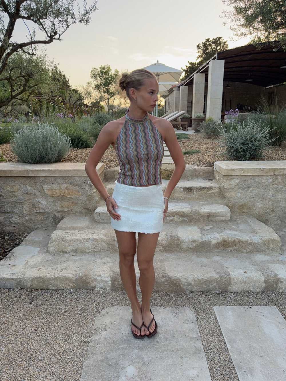 Liah halterneck top med glitter - Multifarvet