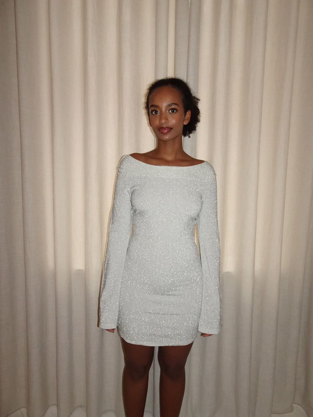 Solange glitterkjole med åben ryg - Sølv