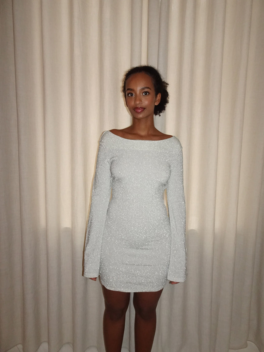 Solange glitterkjole med åben ryg - Sølv
