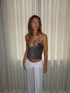 Belina glittertop med knapper - Brun