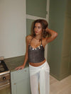 Belina glittertop med knapper - Brun