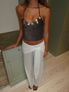 Belina glittertop med knapper - Brun
