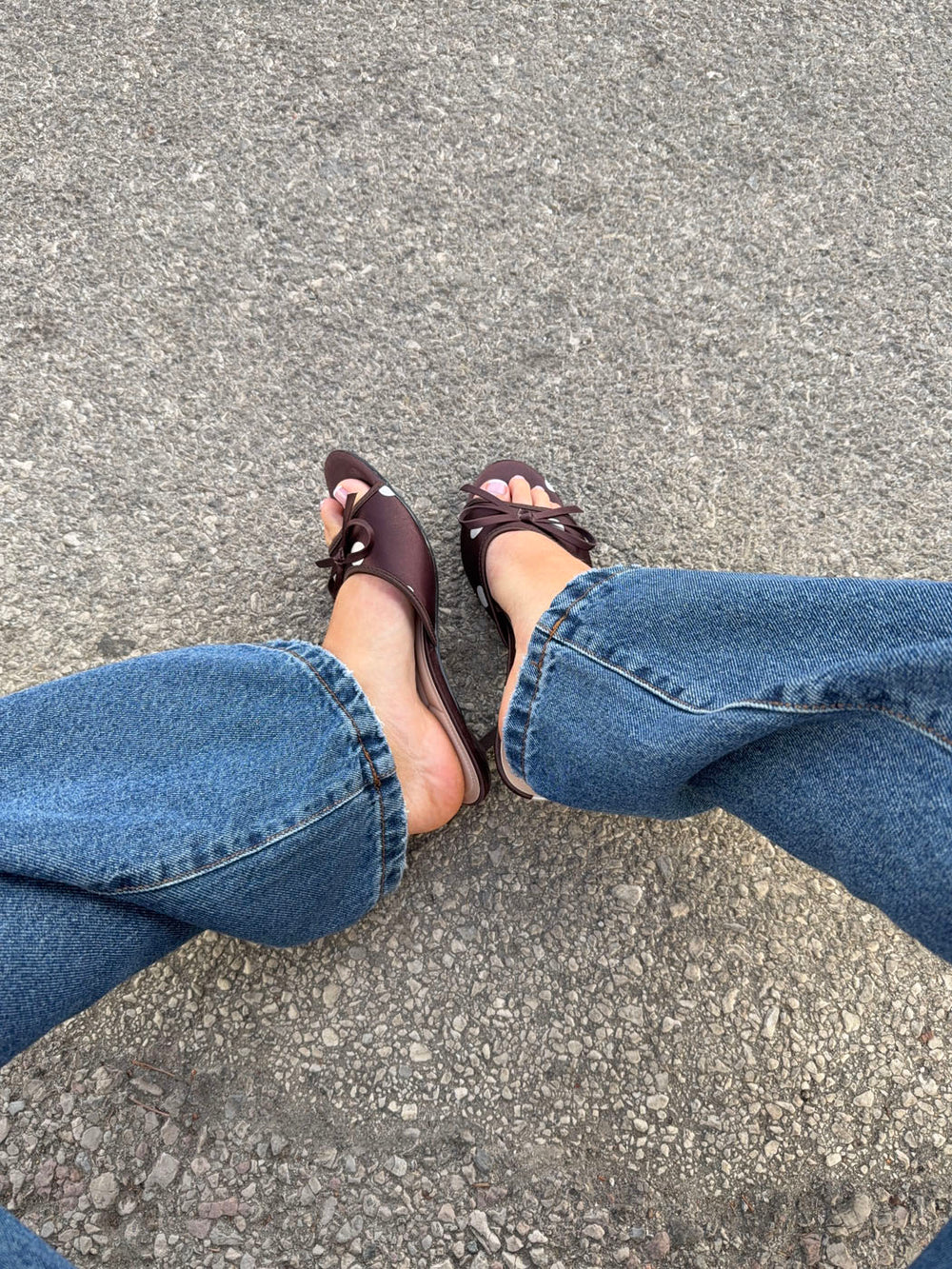Rosita hæle med polkaprikker - Brun/hvid