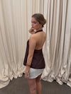 Laticha halterneck top med blonder - Brun