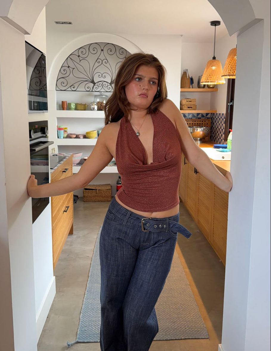 Martha halternecktop med glimmer - Rust/brun