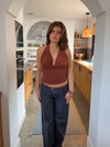 Martha halternecktop med glimmer - Rust/brun