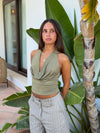 Martha halterneck top med glimmer - Kaki