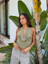 Martha halterneck top med glimmer - Kaki