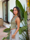 Martha halterneck top med glimmer - Kaki
