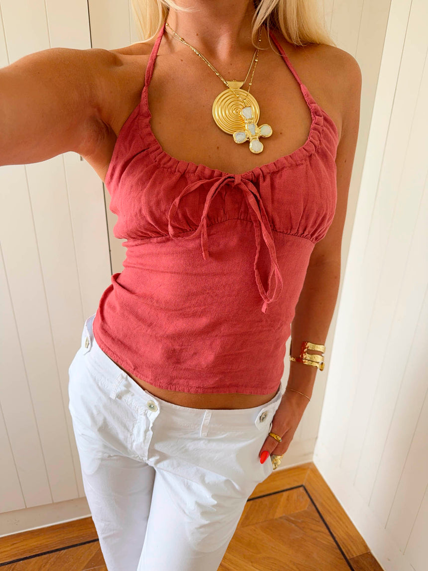 Scandivv halterneck-top med snørrer - Støvet rød