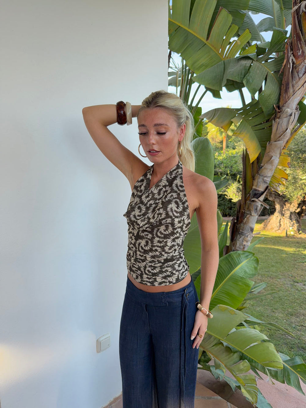 Susiana halternecktop med mønster - Grøn/off white