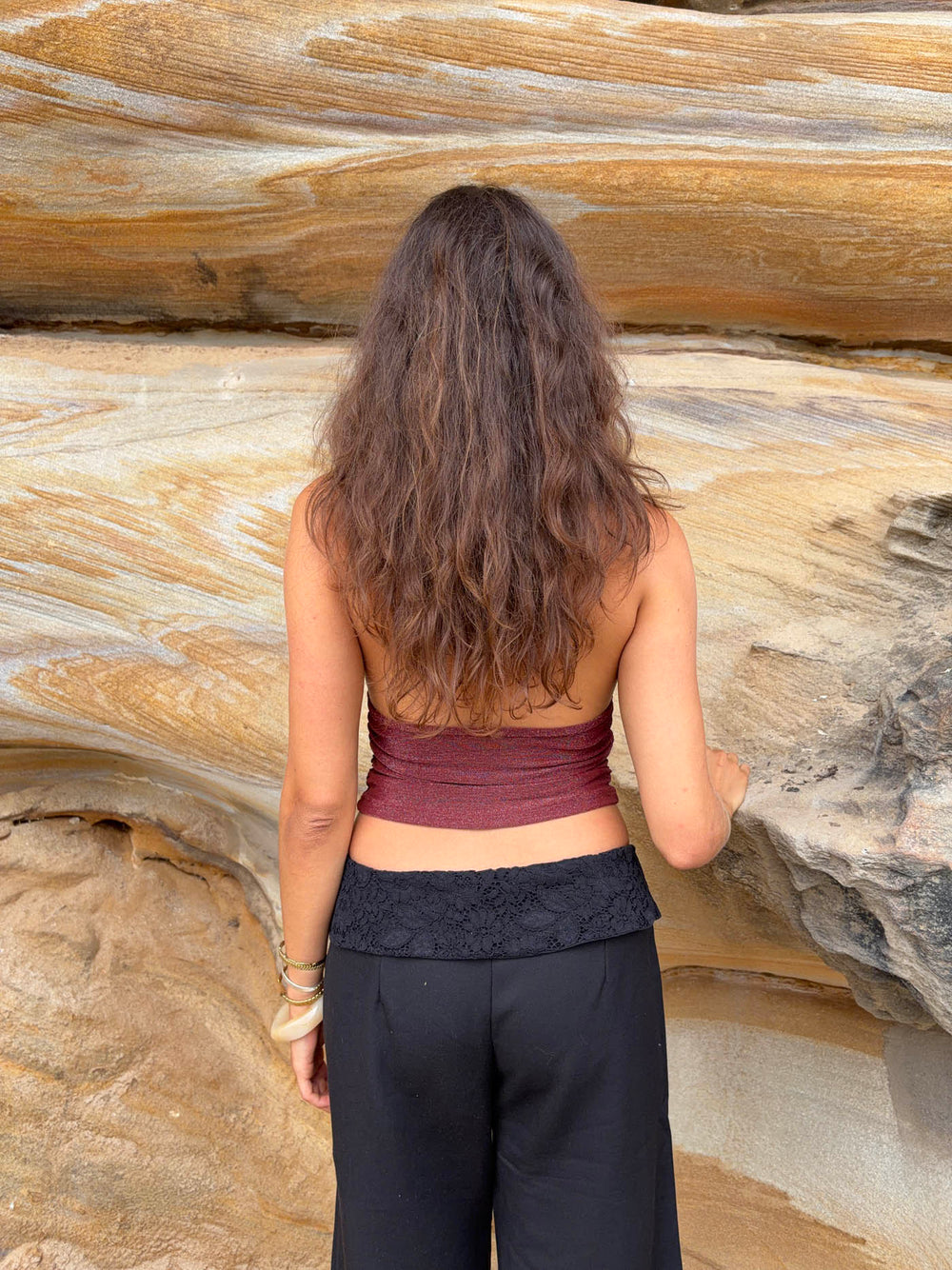 Mira halternecktop med glimmer - Rust