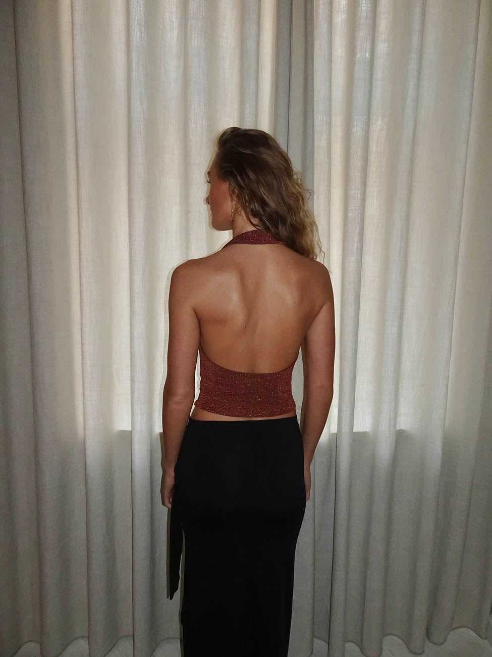 Martha halternecktop med glimmer - Rust/brun