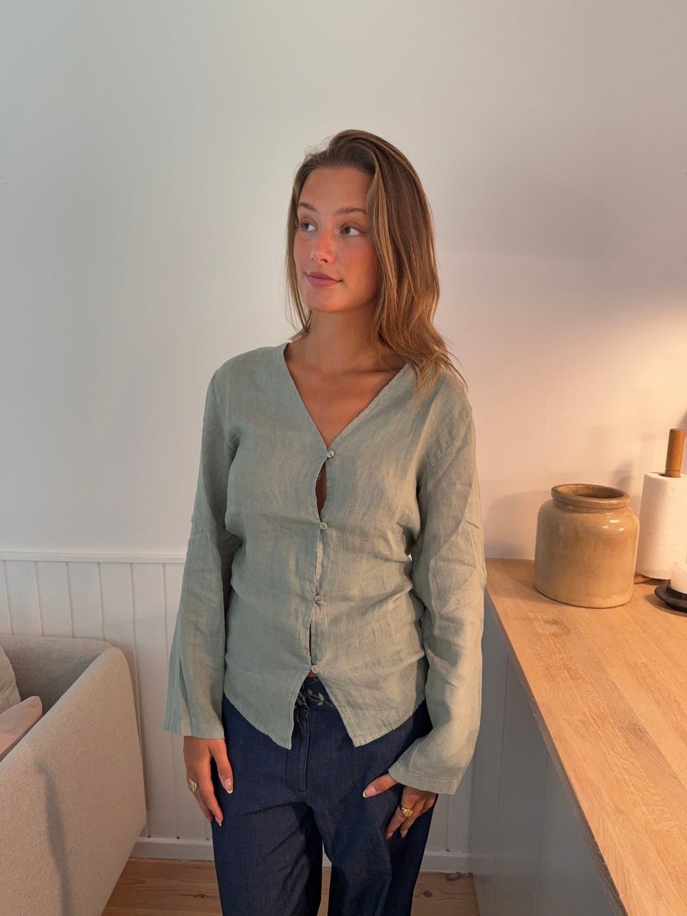 Amula hørskjorte - Lys kaki