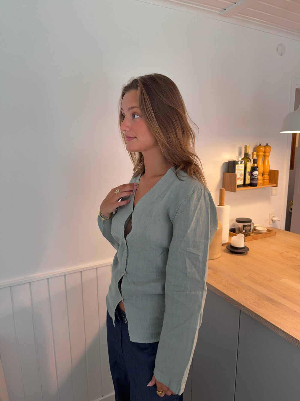 Amula hørskjorte - Lys kaki