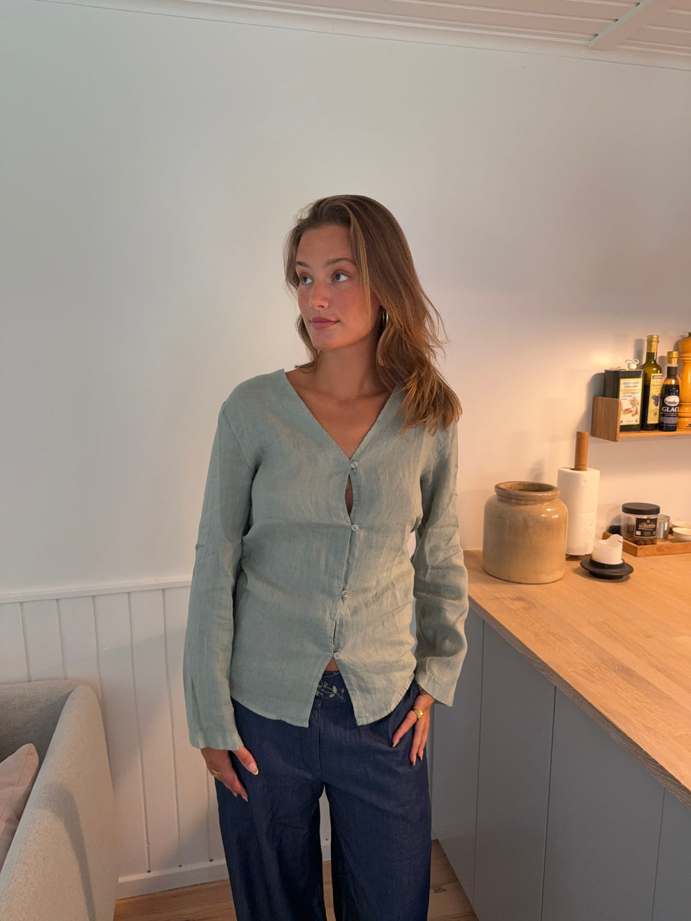 Amula hørskjorte - Lys kaki