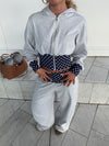 May hoodie med polkaprikker - Grå/navy/hvid