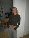 Isaline ribbet hoodie med zip - Brun